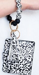 Cow Print Wristlet Keychain Keyholder with Card Holder